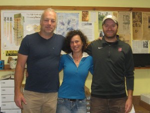 The Champlain Valley Apiaries crew from left to right: Chas Mraz, Owner, Cee Denney, Shop Manager, and Levi Doria, Head Beekeeper.”