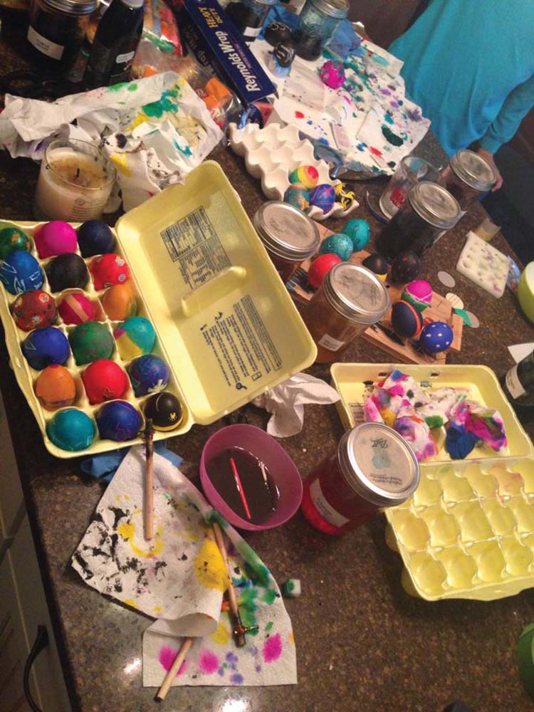 Sometimes egg dyeing makes a mess.