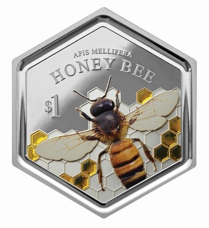 CATCH THE BUZZ – First Hexagonal Coin Features A Honey Bee, and has Resin Inclusion