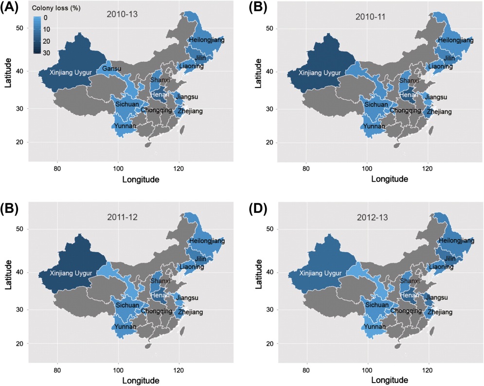 CATCH THE BUZZ – Survey results of honey bee (Apis mellifera) colony losses in China (2010–2013). Winter losses of China’s honey bee colonies are low.