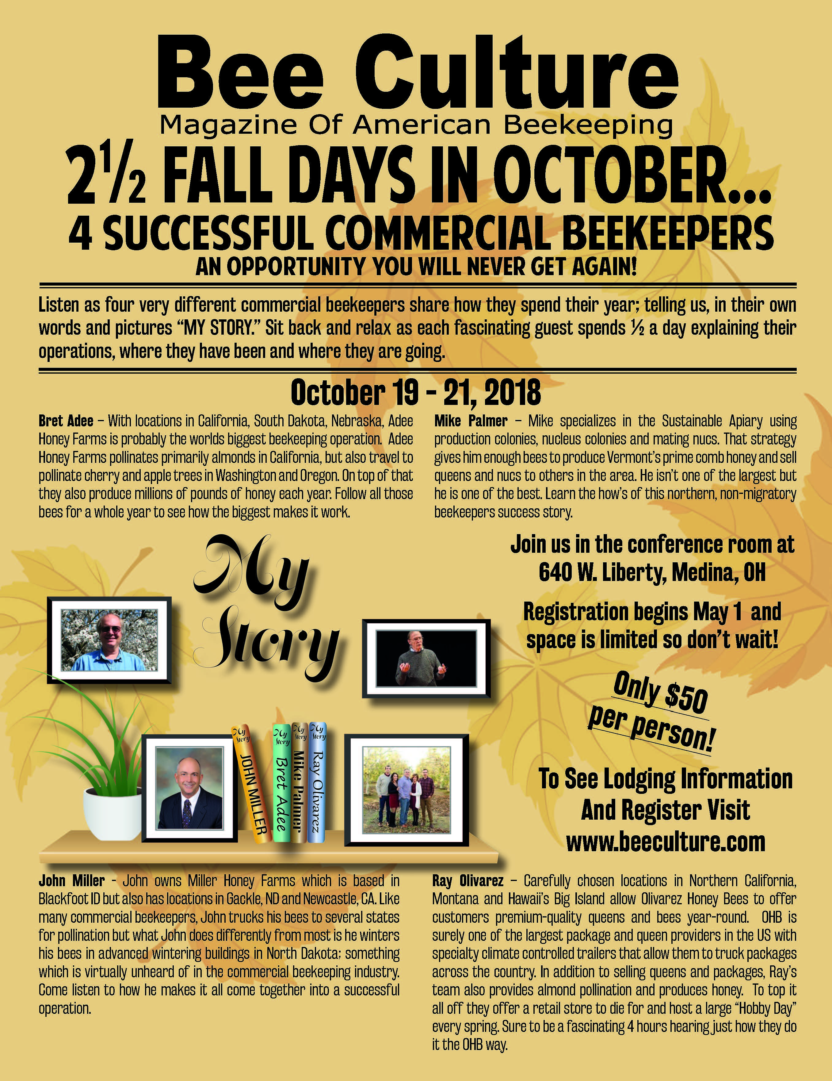 BEE CULTURE’S OCTOBER EVENT – MY STORY