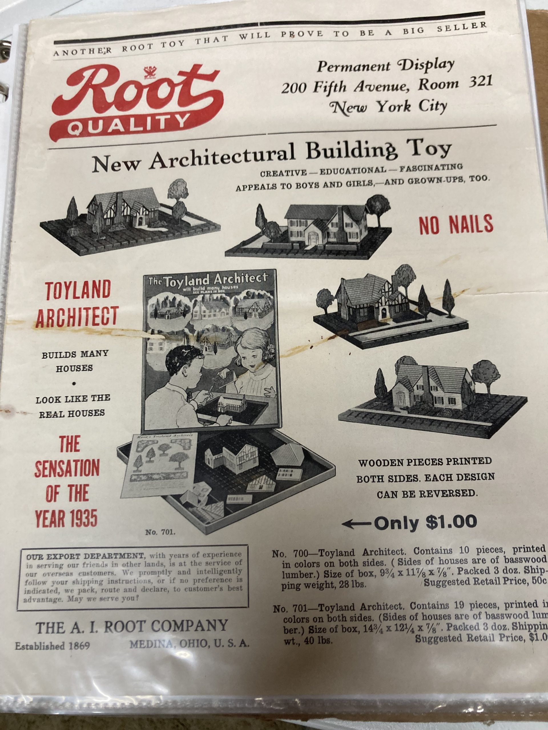 In the 1950’s, A. I. Root made toys along with other items that were not related to honey bees and beekeeping.